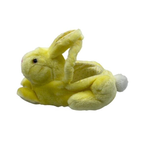 Vtg Yellow Bunny Rabbit Plush Easter Basket Stuffed Animal 8"x13" Floral Lining - Picture 2 of 10